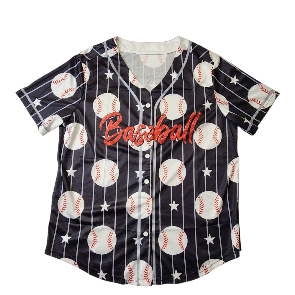 Women's Baseball Jersey Shirt Black Casual Size Small‎